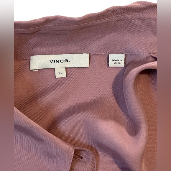 VINCE Relaxed Silk Blend Button Up Blouse, Interior Front Pocket, Lilac Stone XL - Picture 7 of 13